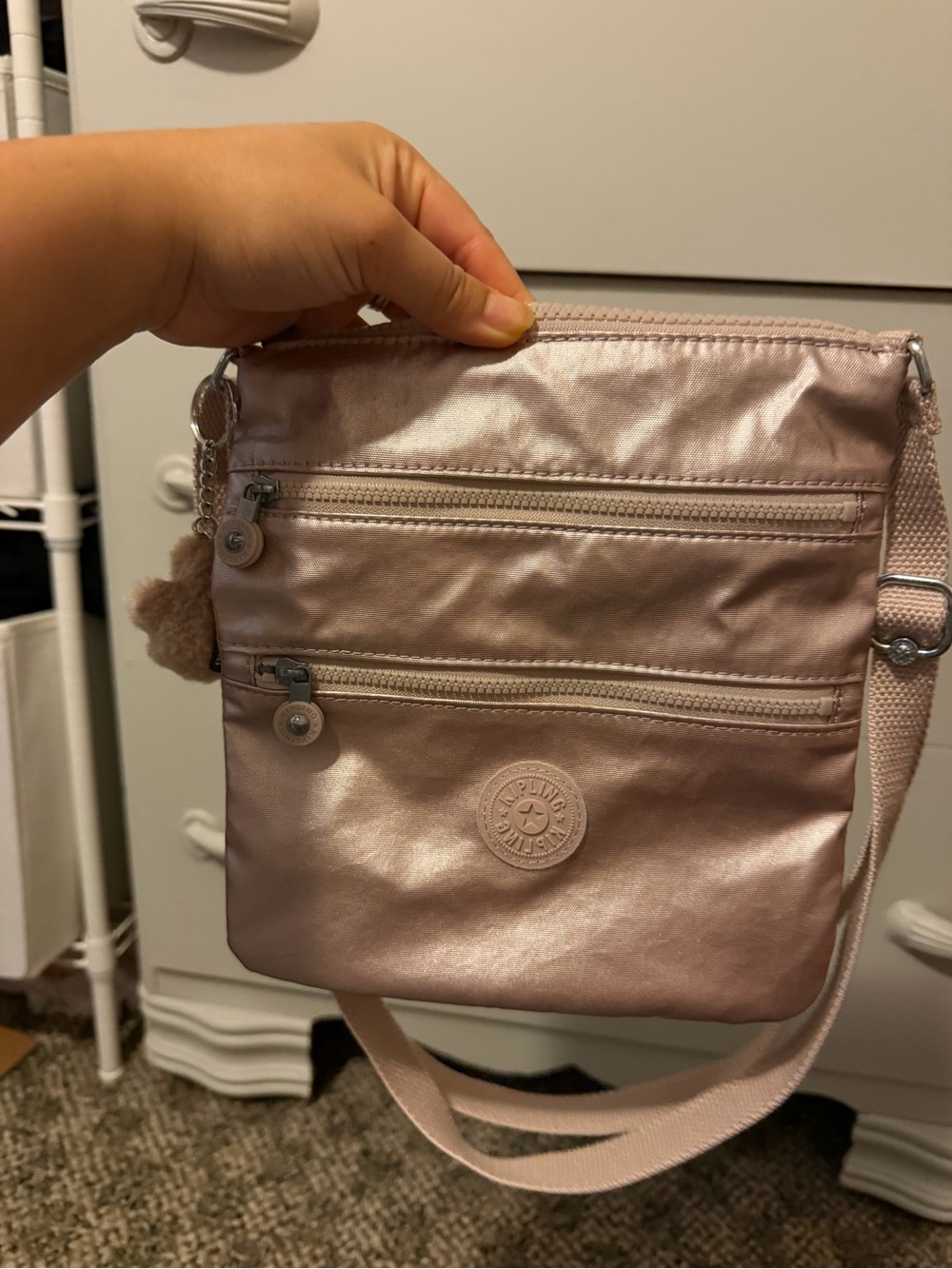 Kipling Metallic Rose Crossbody Bag in Blush Pink